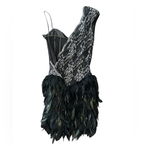 Bebe Black Corset Feather Mini Dress Size S - Picture 2 of 9